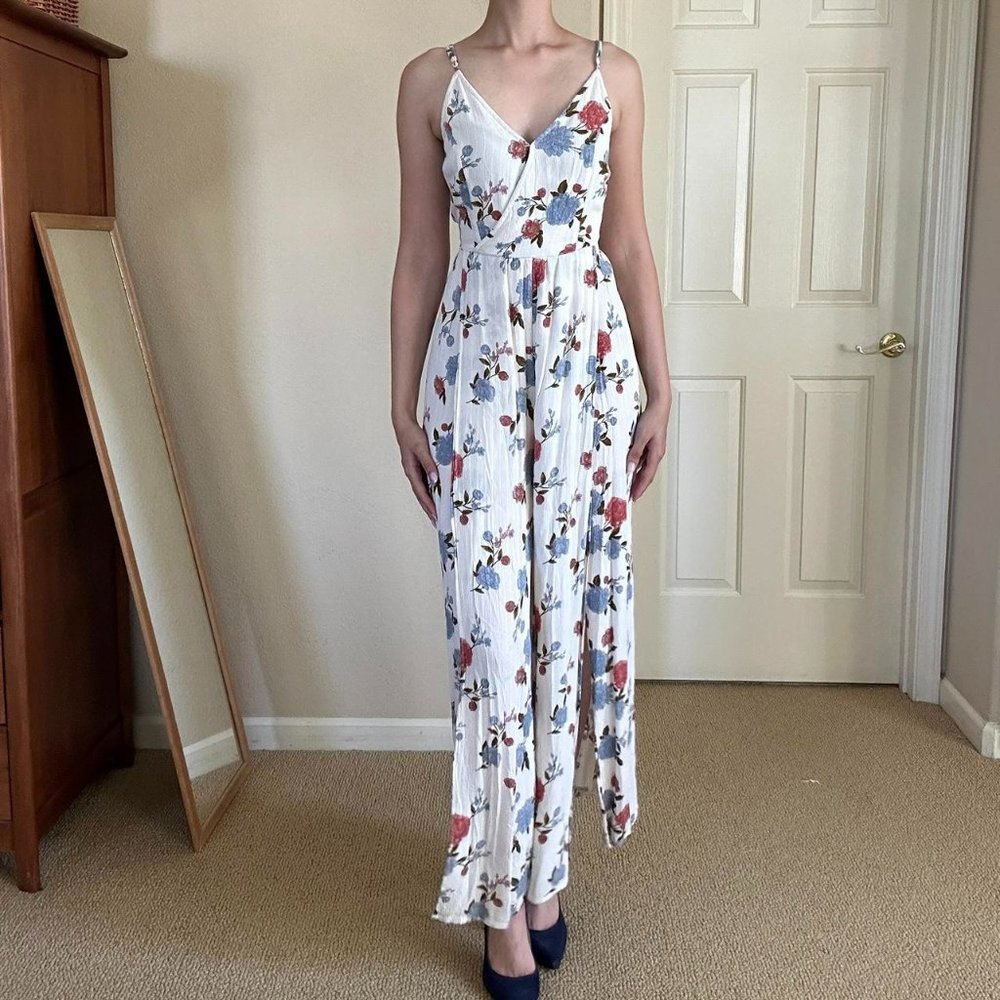 Wrap Style Floral Print Jumpsuit With